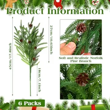 Yinder Norfolk Pine Branches with Pine Cones for Festive Decor