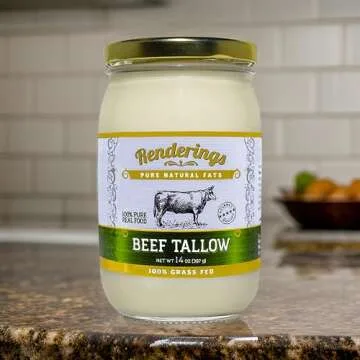 Renderings Beef Tallow, 100% Grass-Fed & Finished, Cooking, Baking and Frying, 14 oz jar