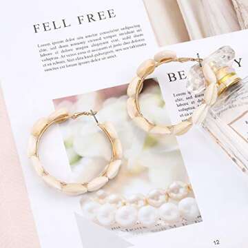 Hoop Earrings For Women Natural Cowrie Shell Beads Hoop Earrings Statement Stud Drop Earrings Bohemia Hawaii Wakiki Beach Jewelry (gold)
