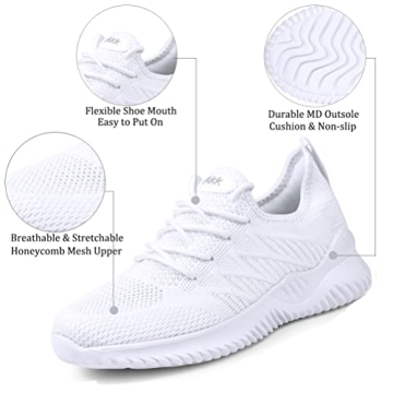 Akk White Sneakers for Women Walking Shoes Womens Comfy Tennis Memory Foam Gym Workout Athletic Nursing Running Work Shoes Size 8