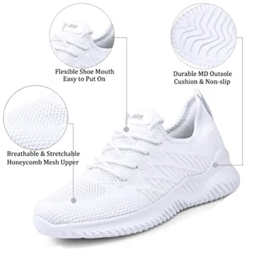 Akk White Sneakers for Women Walking Shoes Womens Comfy Tennis Memory Foam Gym Workout Athletic Nursing Running Work Shoes Size 8