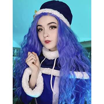 RONGDUOYI Loose Wave Blue Lace Front Wigs for Women Girls Free Part Pre Plucked Natural Hairline Synthetic Wig Royal Blue Body Wave Cosplay Wigs 24 Inches,150% Density