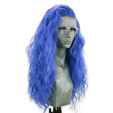 RONGDUOYI Loose Wave Blue Lace Front Wigs for Women Girls Free Part Pre Plucked Natural Hairline Synthetic Wig Royal Blue Body Wave Cosplay Wigs 24 Inches,150% Density