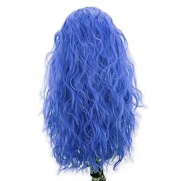 RONGDUOYI Loose Wave Blue Lace Front Wigs for Women Girls Free Part Pre Plucked Natural Hairline Synthetic Wig Royal Blue Body Wave Cosplay Wigs 24 Inches,150% Density
