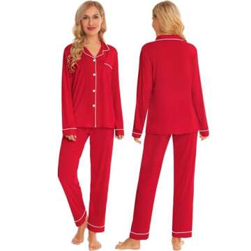 SWOMOG Couples Christmas Pajamas Set Women & Men Long Sleeve Pj Set Party Holiday Sleepwear Button-Down Loungewear Set womens Red Large