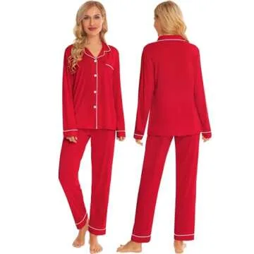 SWOMOG Couples Christmas Pajamas Set Women & Men Long Sleeve Pj Set Party Holiday Sleepwear Button-Down Loungewear Set womens Red Large