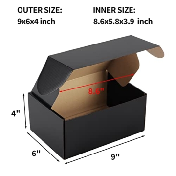 Hoikwo 25 Pack 9x6x4 Black Shipping Boxes