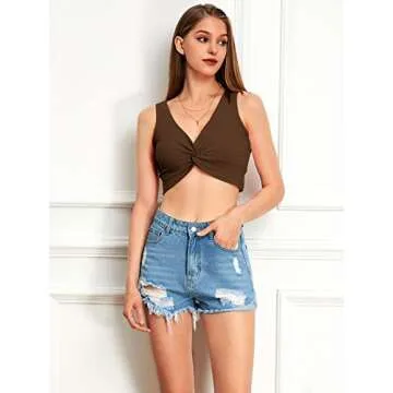 Butgood Women's Short Sleeve Sleeveless Crop Top Summer Twist Knot Front Going Out Sexy Cute Y2K Shirt Tops