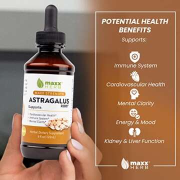 Maxx Herb Astragalus Root Extract - Max Strength Liquid Tincture Absorbs Better Than Capsules or Powder, for Immune Support and Mental Clarity - 4 Oz Bottle (60 Servings)