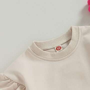MERSARIPHY Baby Girl Boy Sweatshirt Romper Toddler Newborn Long Sleeve Bubble Oversized Bodysuit Onesie Neutral Fall Clothes (Beige Ruffle, 6-12 Months)