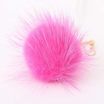 Boderier Rabbit Fur Pompom Drop Earring Gold Chain Shoulder Duster Earring Ear Drop for Women Rose Red