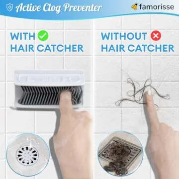 Large Shower Wall Hair Catcher, White Drain Hair Catcher with Silicone Bristle, Hair Trapper, Shower...