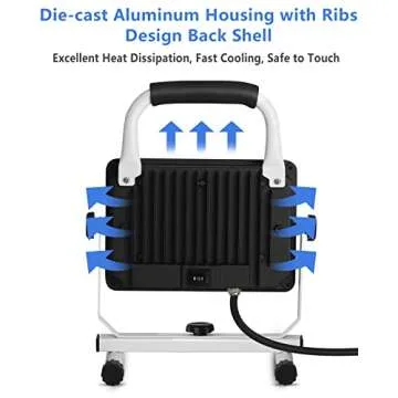 UFOND 6000 Lumen LED Work Light with Stand,60W Waterproof Flood Light, Brightness Switch Adjustable,Super Bright Portable Job Site Worklight with Power Cord for Garage Workshop Car,Outdoor Lighting