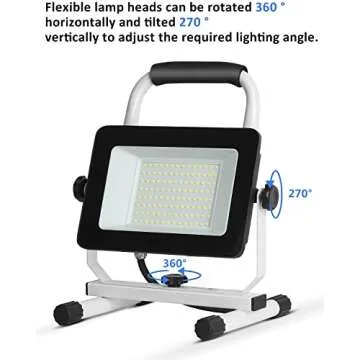UFOND 6000 Lumen LED Work Light with Stand,60W Waterproof Flood Light, Brightness Switch Adjustable,Super Bright Portable Job Site Worklight with Power Cord for Garage Workshop Car,Outdoor Lighting