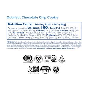 GoMacro Kids MacroBar Organic Vegan Snack Bars - Oatmeal Chocolate Chip Cookie (0.90 Ounce Bars, 7 Count)