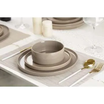 Famiware Nebula Plates and Bowls Set, 12 Pieces Dinnerware Sets, Dishes Set for 4, Cinnamon Brown