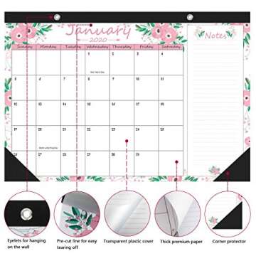 Blisstime Desk Calendar 2020-17” x 12” Runs from January 2020 Till December 2020 12 Months Floral Wall Calendar/Desk Pad Blotter/Monthly Pages Planner for Office, School or Home
