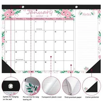 Blisstime Desk Calendar 2020-17” x 12” Runs from January 2020 Till December 2020 12 Months Floral Wall Calendar/Desk Pad Blotter/Monthly Pages Planner for Office, School or Home