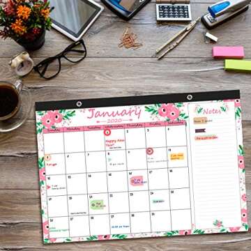 Blisstime Desk Calendar 2020-17” x 12” Runs from January 2020 Till December 2020 12 Months Floral Wall Calendar/Desk Pad Blotter/Monthly Pages Planner for Office, School or Home