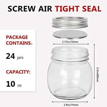 10 oz Mason Jars, 24 Pack 300ml Glass Canning Jars with Regular Mouth Lids, Glass Jars Storage Conta...