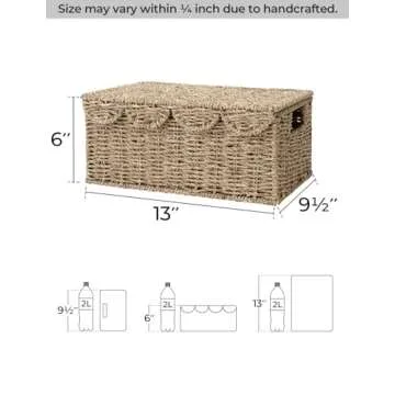 StorageWorks Scalloped Edge Wicker Basket with lid, Wicker Storage Basket with Built-in Handles, Han...