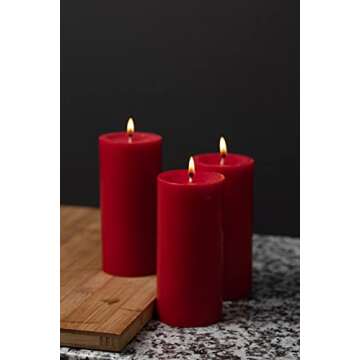 Richland Set of 3 Red Pillar Candles 3" x 6" Unscented for Weddings Christmas Home Holidays Relaxati...