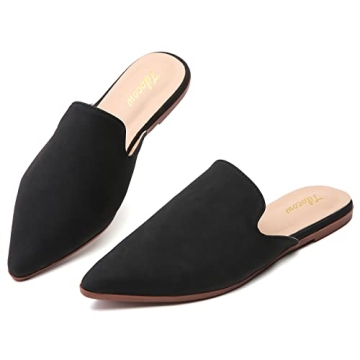 Tilocow Mules for Women Flats Pointed Toe Slip On Backless Loafers Flat Mule Business Casual Shoes S...