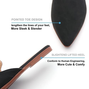 Tilocow Mules for Women Flats Pointed Toe Slip On Backless Loafers Flat Mule Business Casual Shoes Slides Black