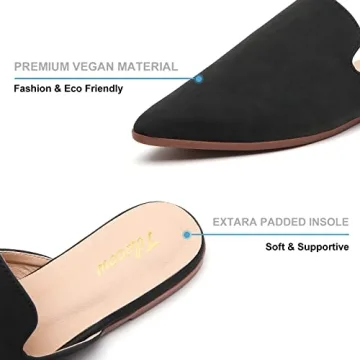 Tilocow Mules for Women Flats Pointed Toe Slip On Backless Loafers Flat Mule Business Casual Shoes Slides Black