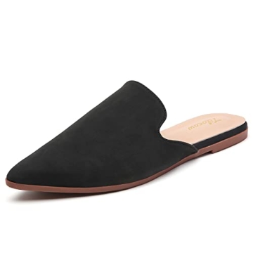 Tilocow Mules for Women Flats Pointed Toe Slip On Backless Loafers Flat Mule Business Casual Shoes Slides Black