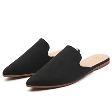 Tilocow Mules for Women Flats Pointed Toe Slip On Backless Loafers Flat Mule Business Casual Shoes Slides Black