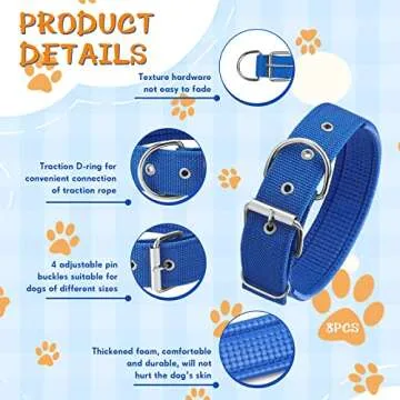 Kacctyen 8 Pcs Heavy Duty Tactical Dog Collar for Large Dog Military Dog Collar Adjustable Nylon Metal Buckle Martingale Collar for Training Walking Hunting (XL, 4 Colors)