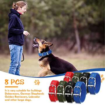 Kacctyen 8 Pcs Heavy Duty Tactical Dog Collar for Large Dog Military Dog Collar Adjustable Nylon Metal Buckle Martingale Collar for Training Walking Hunting (XL, 4 Colors)