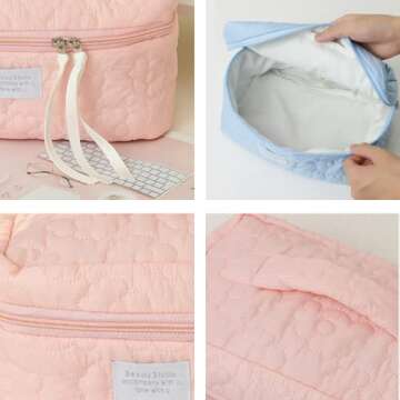 GOLD XIONG PADISHAH 2023 New Quilted Makeup Bag Large Travel Cosmetic Bag Cotton Cosmetic Pouch Cute Makeup Pouch Portable Toiletry Bags for Women Girls(Large, Pink)