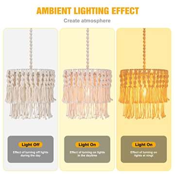 Arturesthome Boho Pendant Light, Adjustable Hanging Light Fixtures with Handmade Lamp Shade, Bohemian Ceiling Chandelier for Nursery Bedroom Living Room