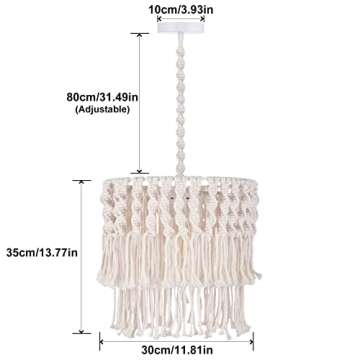 Arturesthome Boho Pendant Light, Adjustable Hanging Light Fixtures with Handmade Lamp Shade, Bohemian Ceiling Chandelier for Nursery Bedroom Living Room