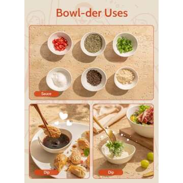 Sweese 4 Inch Porcelain Small 4 oz Bowls for Sauce | Charcuterie | Dipping | Snack | Condiment | Side Dishes Set of 6 - Microwave, Dishwasher and Oven Safe - White