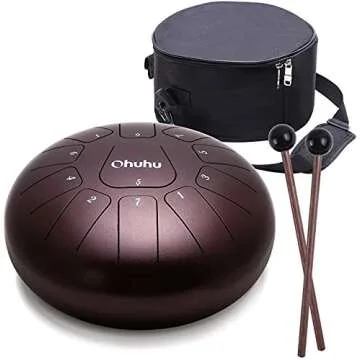 Ohuhu 10 Inch Steel Tongue Drum 11 Notes D Major for Kids and Adults with Rubber Mallets, Finger Picks and Padded Travel Bag
