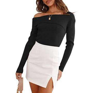 LILLUSORY Womens Off The Shoulder Knit Pullover Sweater - Chic & Trendy Fall Fashion