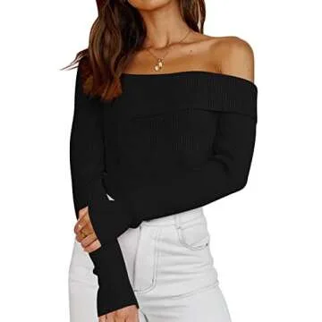 LILLUSORY Sexy Off The Shoulder Pullover Sweater for Women
