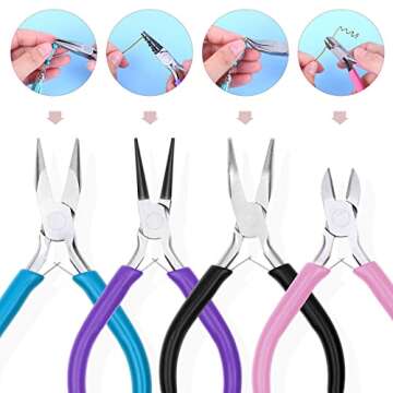 Anezus 4Pcs Jewelry Pliers Tool Set Includes Needle Nose Pliers, Round Nose Pliers, Wire Cutters and...