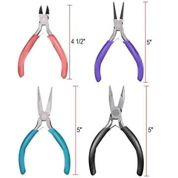 Anezus 4Pcs Jewelry Pliers Tool Set Includes Needle Nose Pliers, Round Nose Pliers, Wire Cutters and Bent Nose Pliers for Jewelry Beading Repair Making Supplies