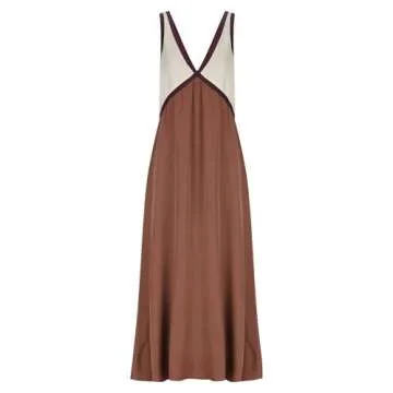 Qhecomce Sleevless Long Dresses Summer 2024 Patchwork Sundress Women Y2k Dress Satin V Neck Maxi Dress Boho Summer Sundress (Brown, Small)