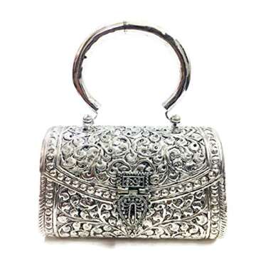 Indian Brass Clutch Silver white clutches Vintage Handmade Brass metal purse Hand clutch Handbag for women party Bride marriage clutch