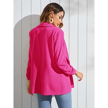 WDIRARA Women's Long Sleeve Open Front Blazer Casual Work Office Jacket Pink M