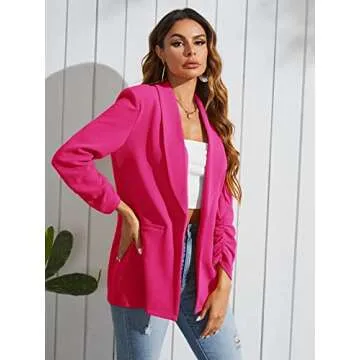 WDIRARA Women's Long Sleeve Open Front Blazer Casual Work Office Jacket Pink M