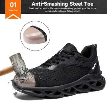 Tinefiy Women's Lightweight Steel Toe Safety Sneakers