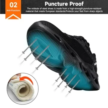 Tinefiy Women's Lightweight Steel Toe Safety Sneakers