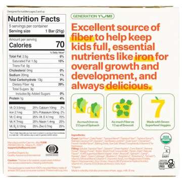 Yumi Organic Toddler Snacks Bars - Gluten-Free, No Added Sugar, 7+ Vegetables, Soft-Baked Crust, Yum...