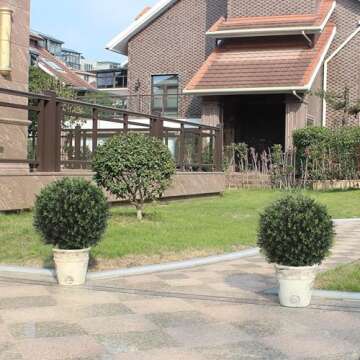 Real Touch Leaves Artificial Topiary Trees, 24" T with 17" W Faux Boxwood, Set of 2 UV Resistant Pla...